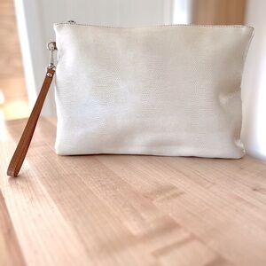 Banana Republic Elegant Cream Leather Clutch with Tan Strap, NWOT